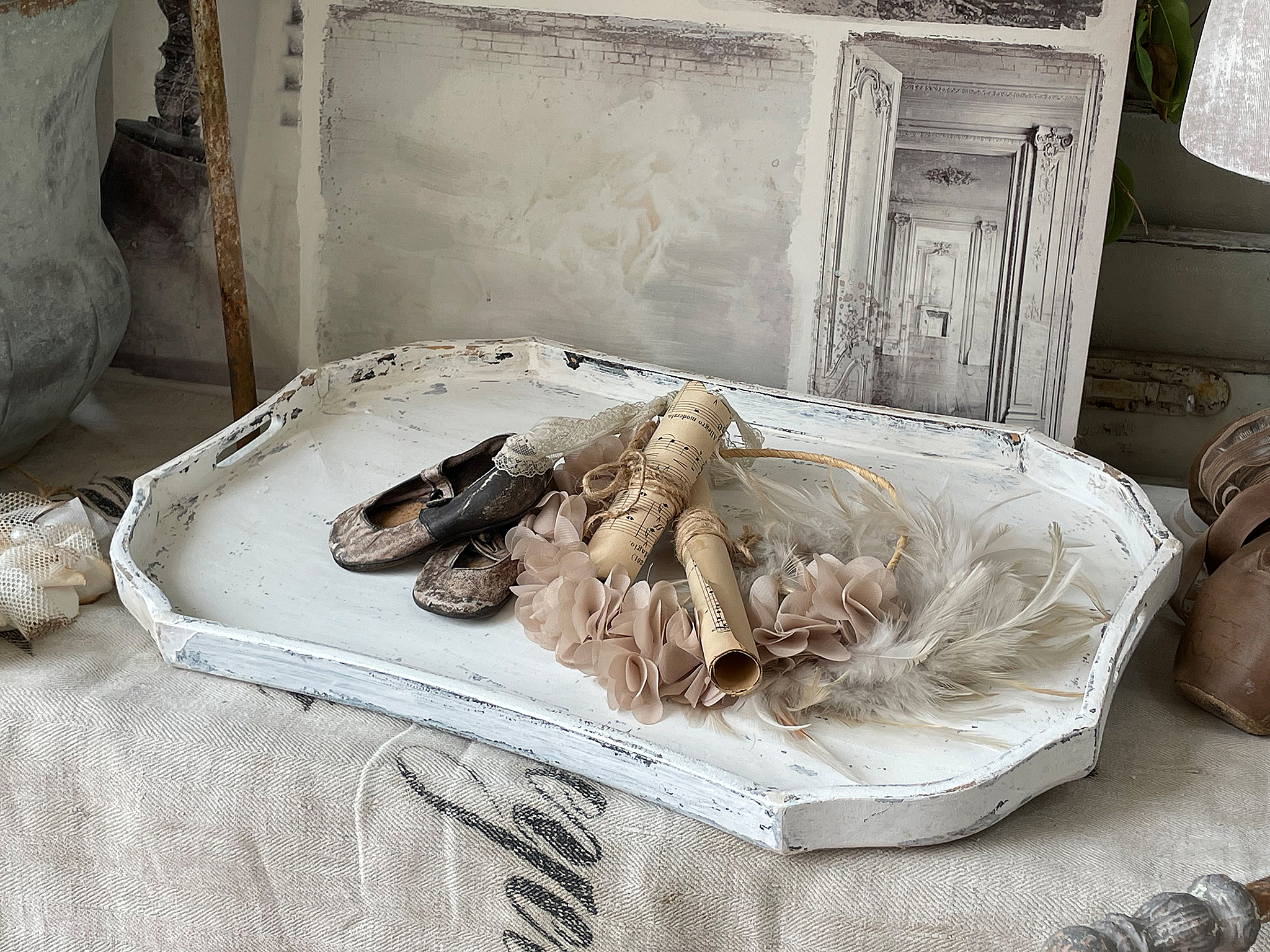 Altes Holztablett Shabby-pur***