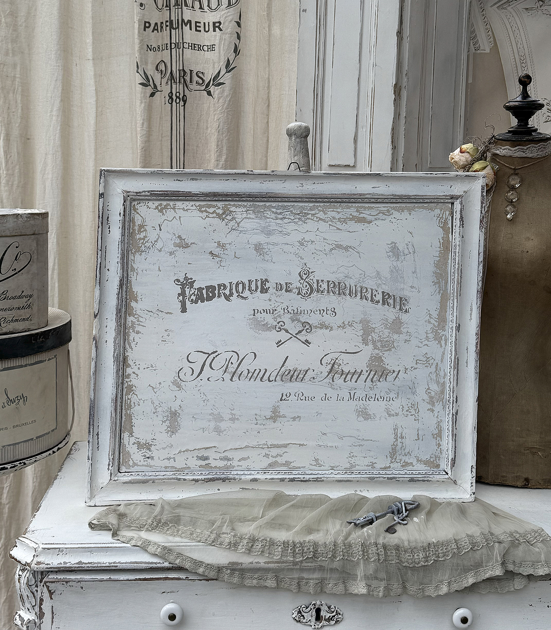 Vintage Schild mit der Aufschrift Fabrique de Serrurerie für Bâtiments von J. Plomdeau Fournier aus Paris